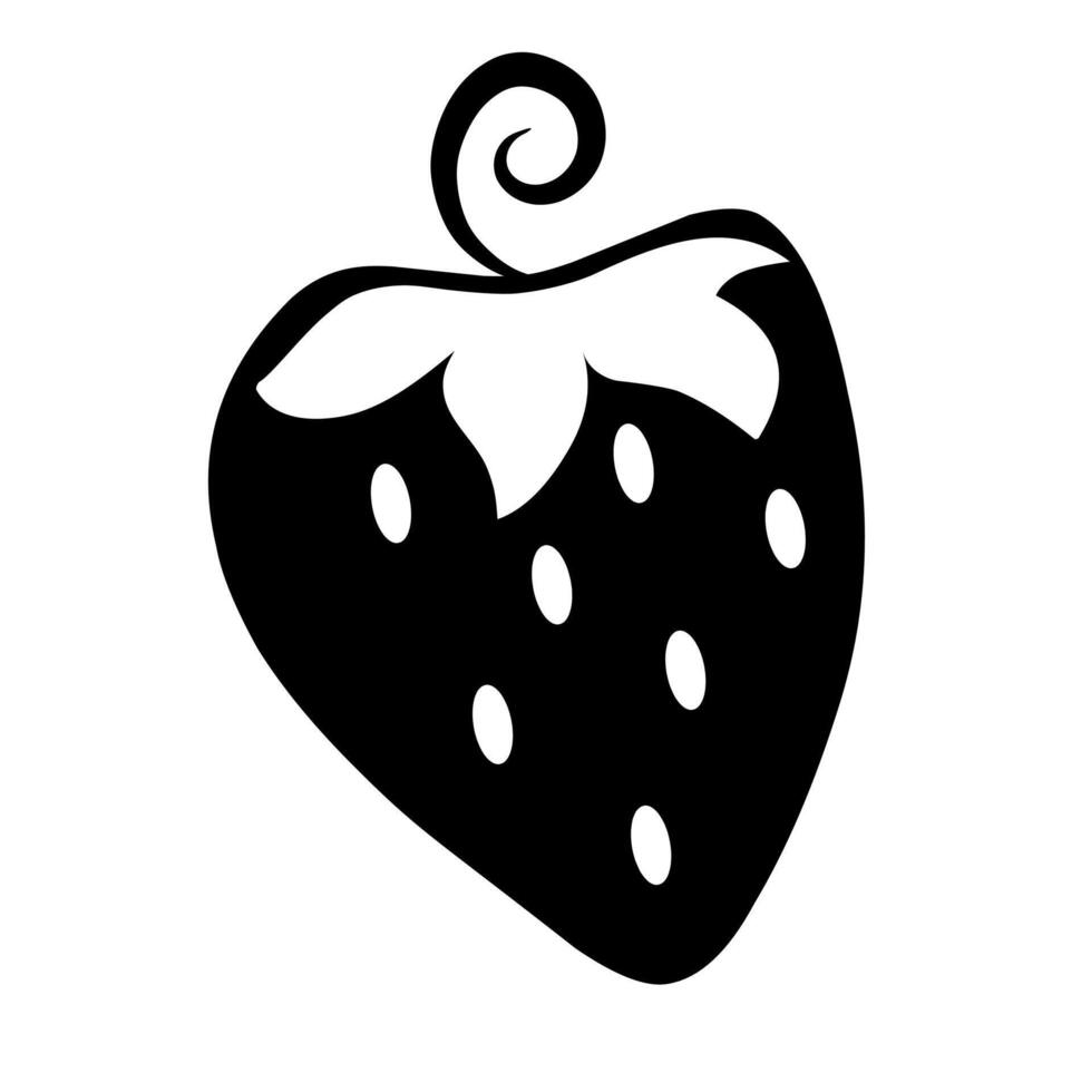 Black strawberry silhouette with swirl pattern drawing illustration vector