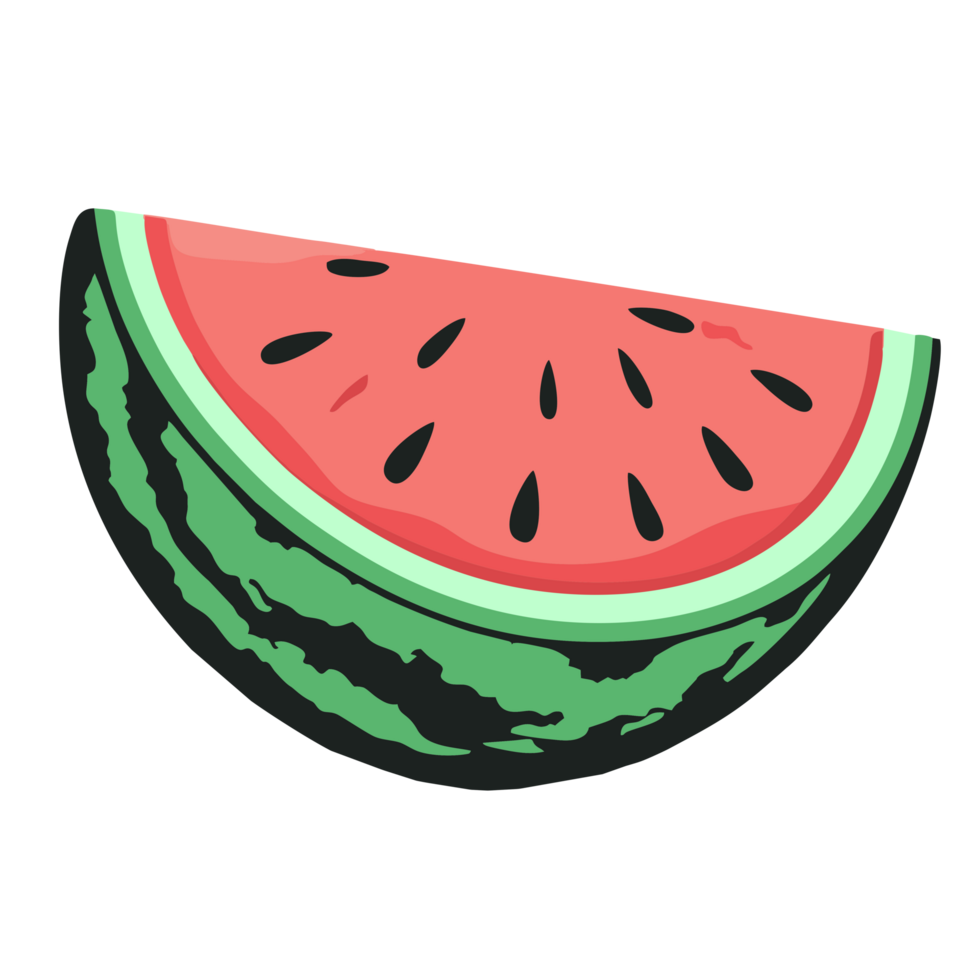 Vibrant slice of watermelon, displaying seeds and green rind. png