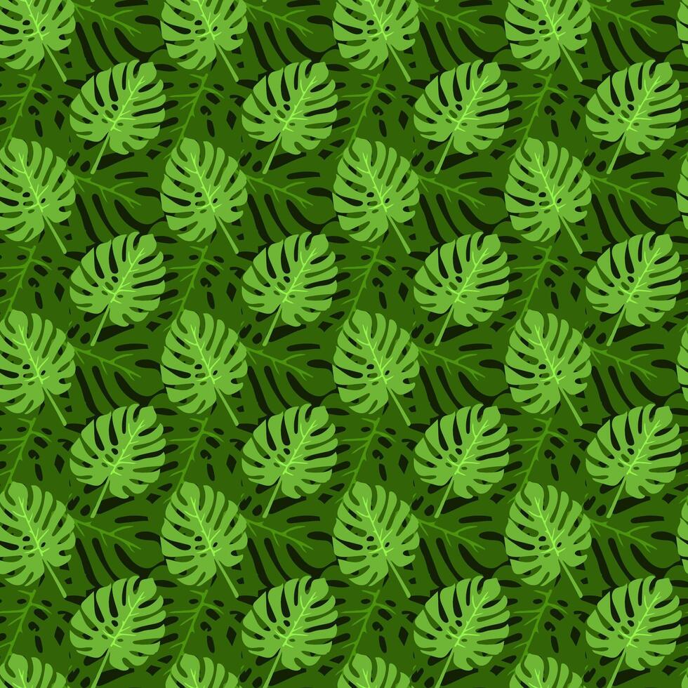 Lush green leaves create a tropical pattern design vector
