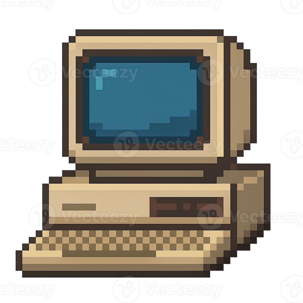 Pixel art retro computer isolated, vintage technology icon for gaming, web design, nostalgia branding, digital art, tech blog graphics png