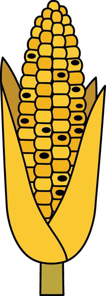 Fresh yellow corn cob with husk partially peeled in simple flat minimal style illustration vector