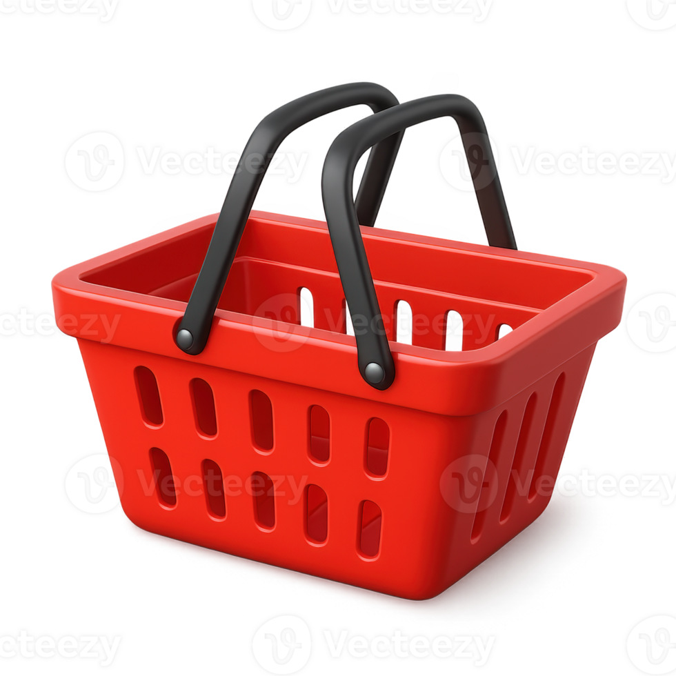 3d red shopping basket icon with black handles for digital market, commerce app and product design use png