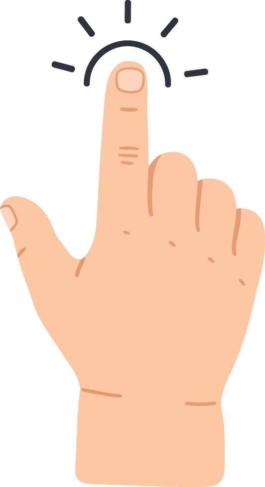 Human hand with index finger pointing and tapping gesture in minimal flat style simple illustration vector