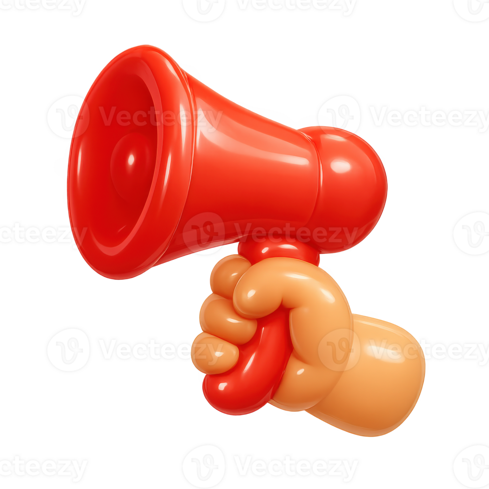 3d icon of hand holding megaphone symbolizing announcement, marketing, public message, attention, and communication png