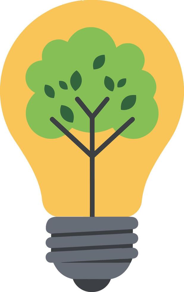 Eco friendly concept with green tree inside yellow light bulb minimal flat design illustration vector