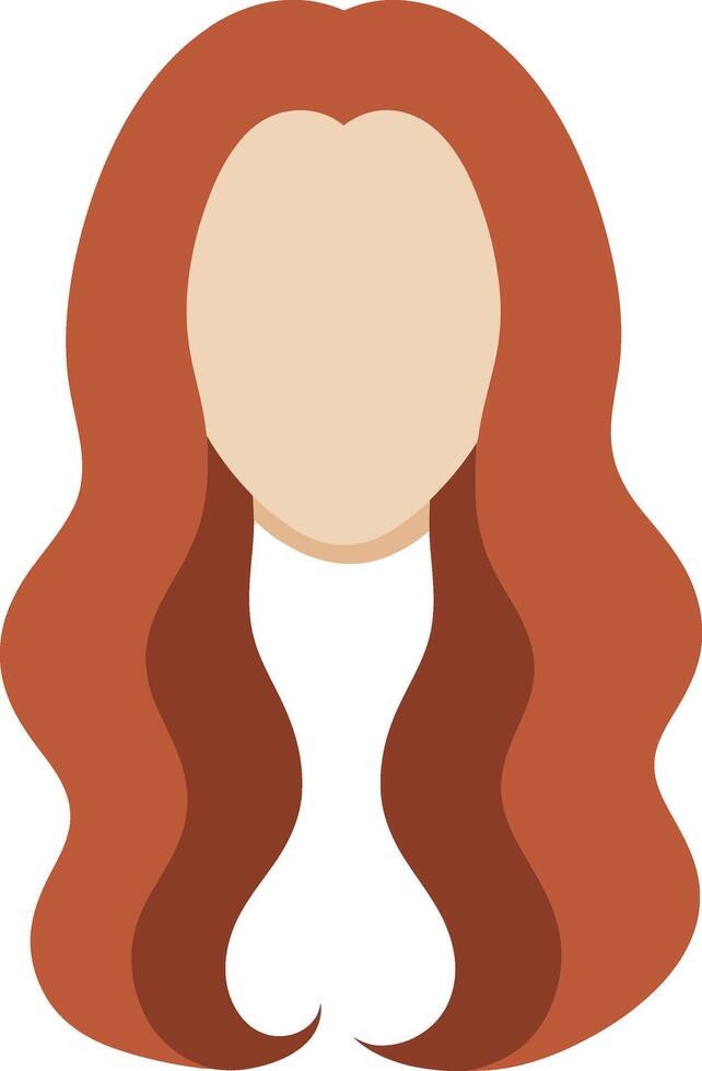 Female portrait with long wavy red hair in flat minimal style faceless illustration vector
