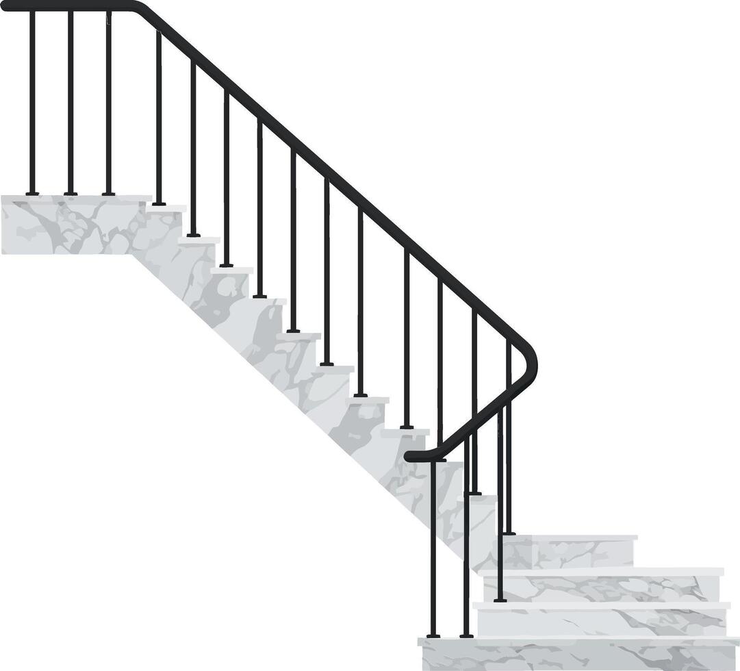 Modern marble staircase with black metal railing in minimal flat design style illustration vector