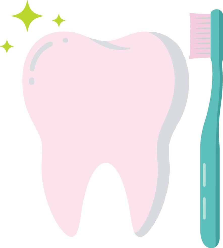 Clean shiny tooth with turquoise toothbrush and sparkling effect flat minimal dental hygiene illustration vector