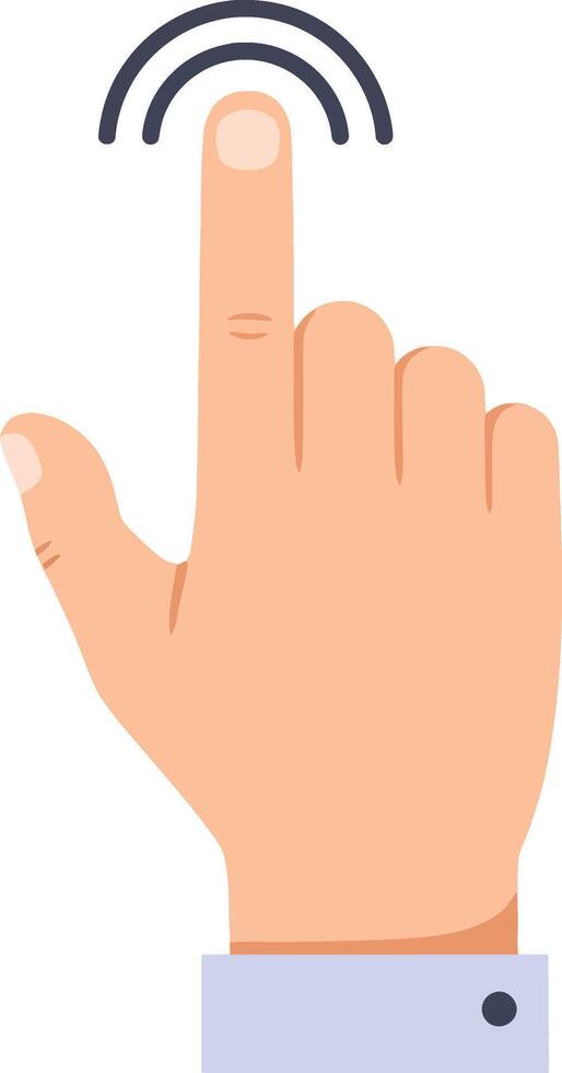 Human hand with index finger pointing and pressing touchscreen in minimal flat style illustration vector