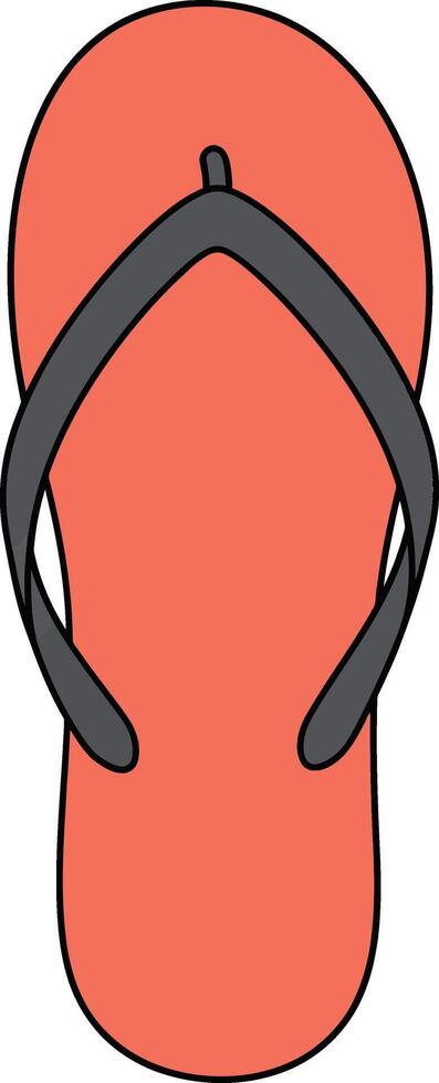 Single orange flip flop sandal with black straps in minimal flat design isolated on white background illustration vector
