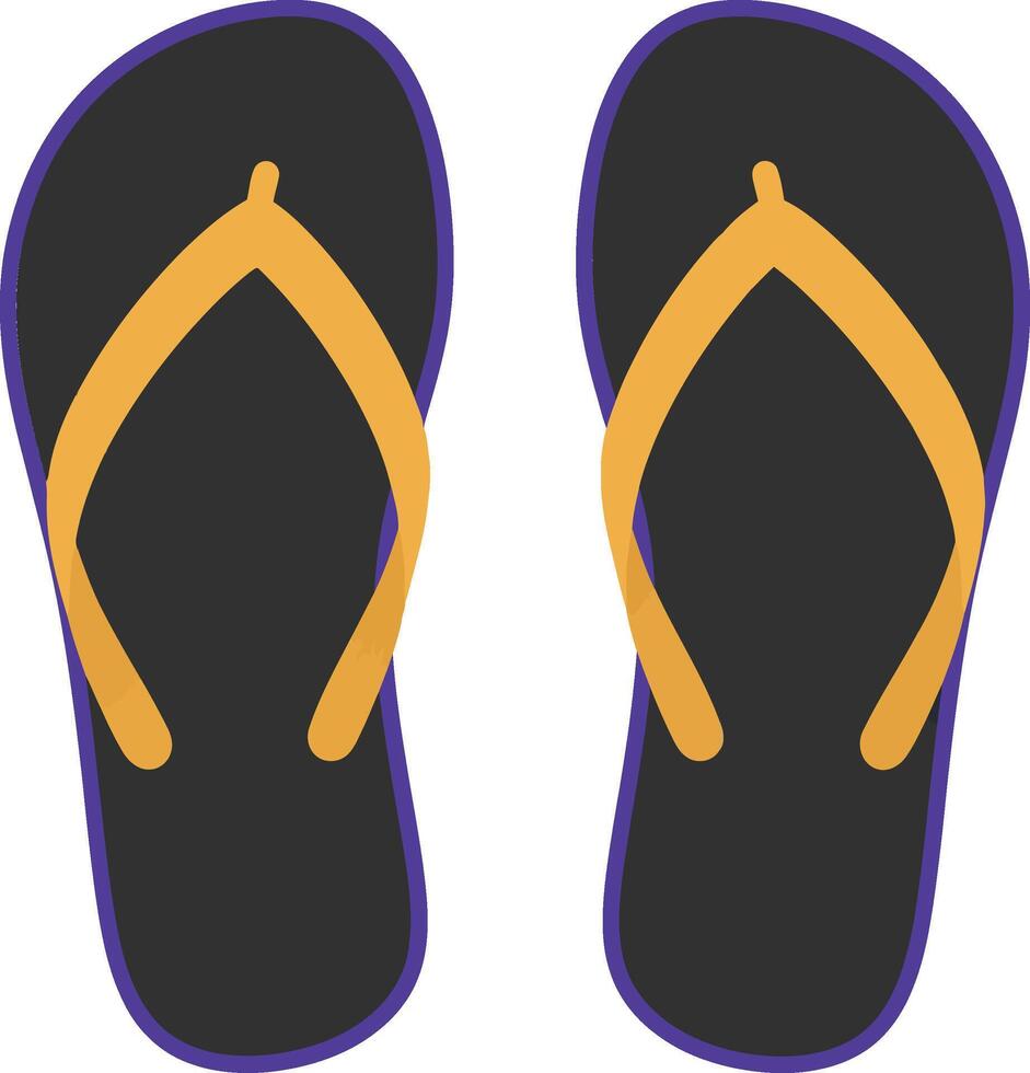 Pair of black and yellow casual flip flops with simple flat minimal design isolated on white background illustration vector