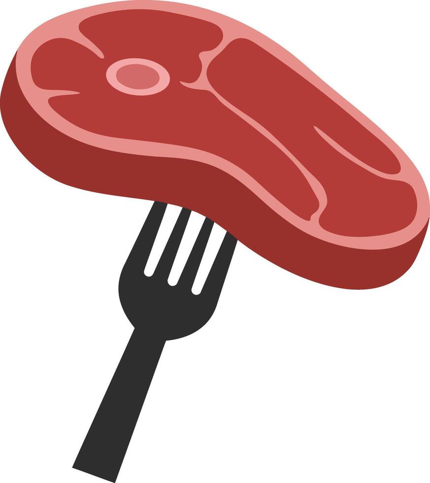 Raw red meat steak pierced by black fork simple flat style minimal art vector