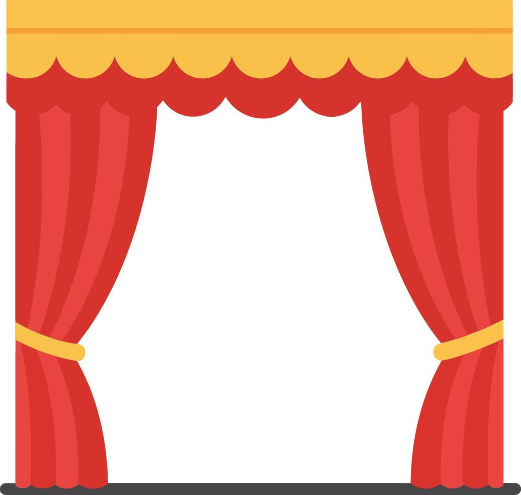 Red and gold theatrical stage curtains with scalloped valance in flat design style illustration vector