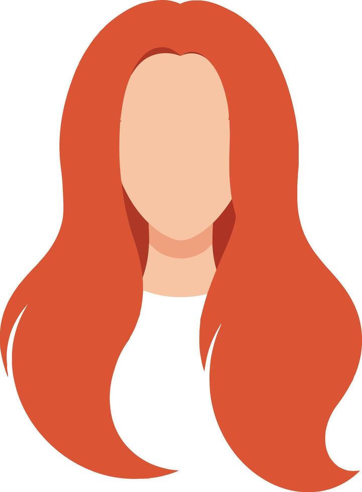 Red haired faceless woman with long flowing hair in minimal flat style illustration vector