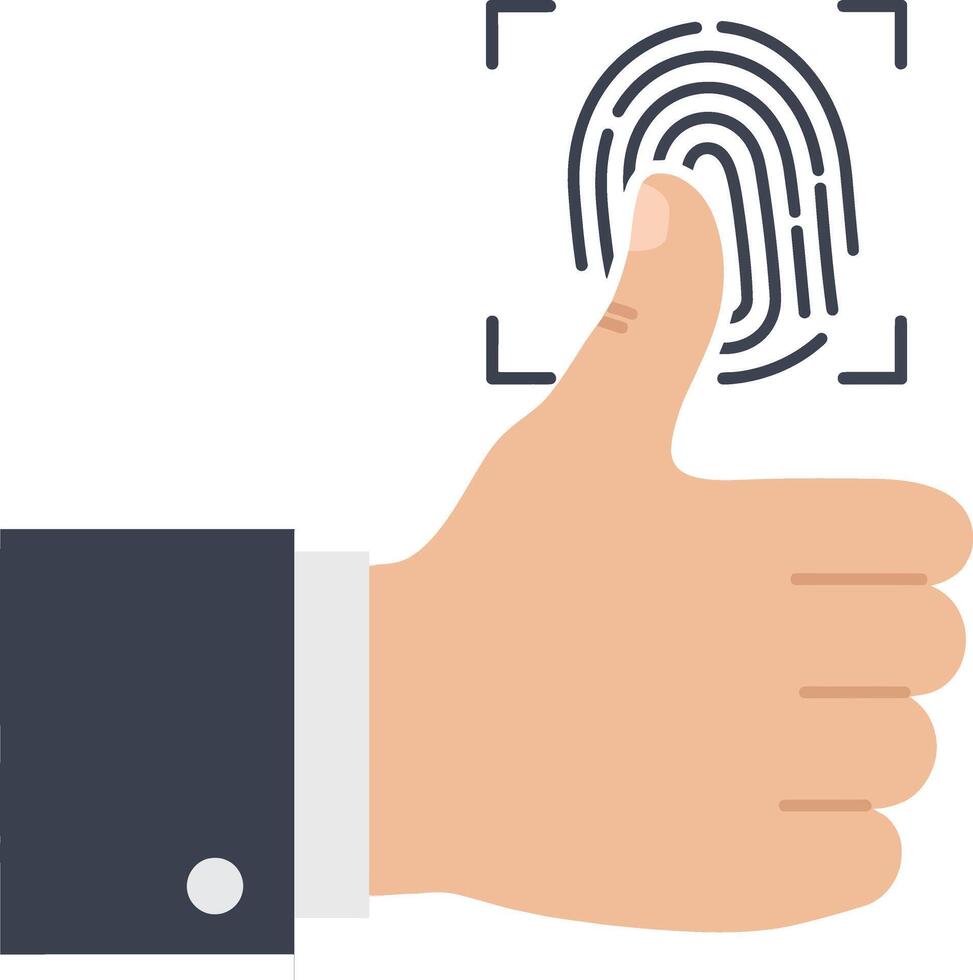 Human hand with thumb up and fingerprint scan in flat minimal style digital security illustration vector