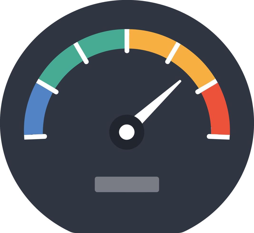 Speedometer gauge with multicolor segments in flat minimal design showing medium high speed illustration vector