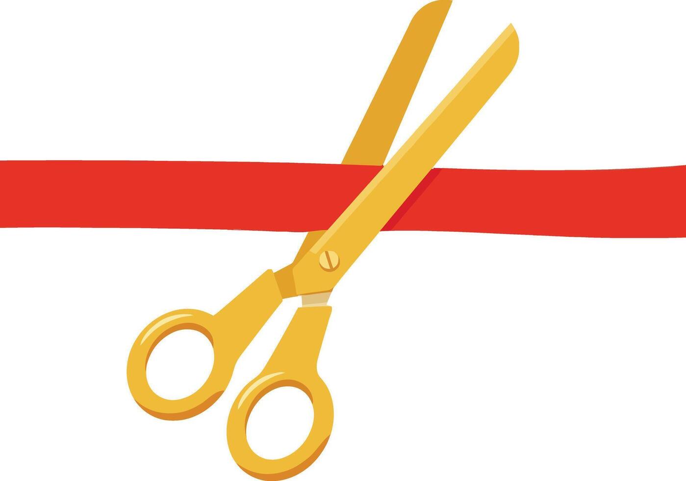 Golden scissors cutting bright red ribbon in simple flat style ceremonial art vector