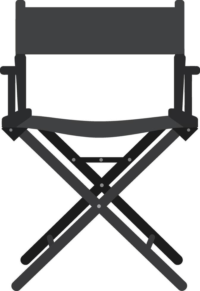 Black director chair with cross-legged wooden frame and fabric seat flat minimal design illustration vector