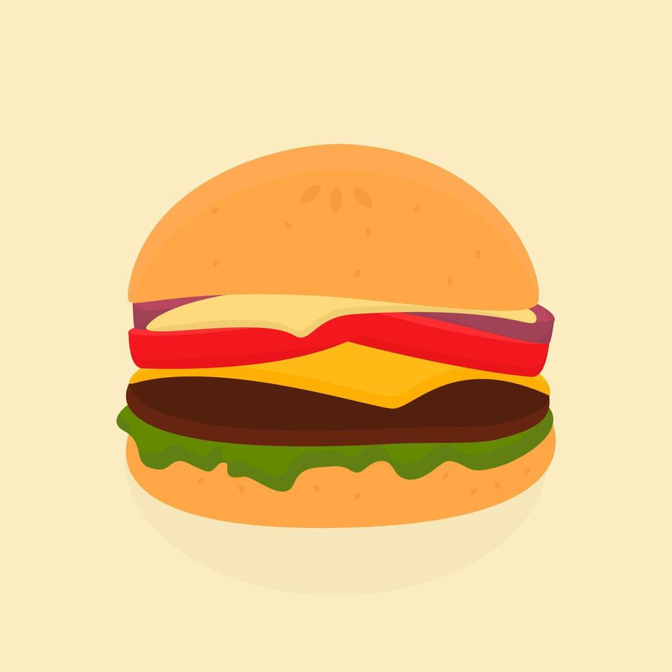 burger with full toppings in flat design, for fast food menu, delivery app, or delicious food advertising material vector