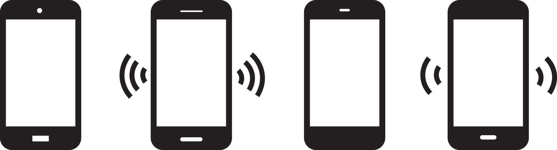 Ringing mobile icon set vactor. Telephone call sign. Mobile icon set in black. Smartphone ringing symbol on Transparent symbol vector