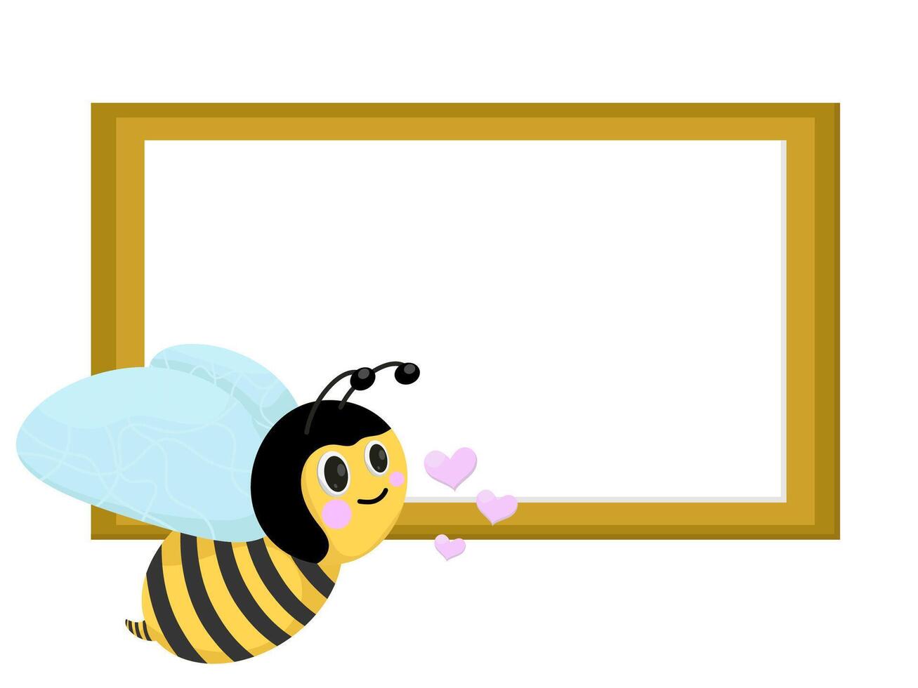Cute Bee with Hearts and Empty Frame Illustration vector