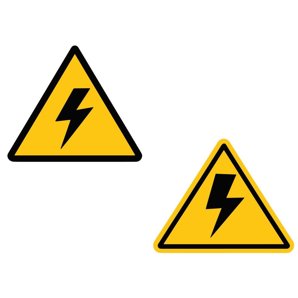 High contrast yellow triangle warning signs with black lightning bolts for electrical hazard alerts vector