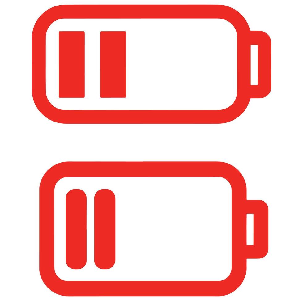Red battery icons featuring bold pause symbols in a simple flat style ideal for UI design and web use vector