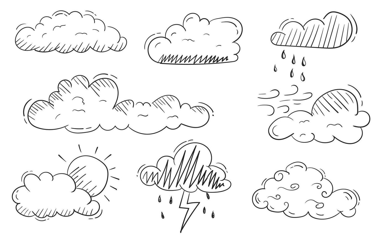 Weather forecast with clouds and sun hand drawn illustration vector