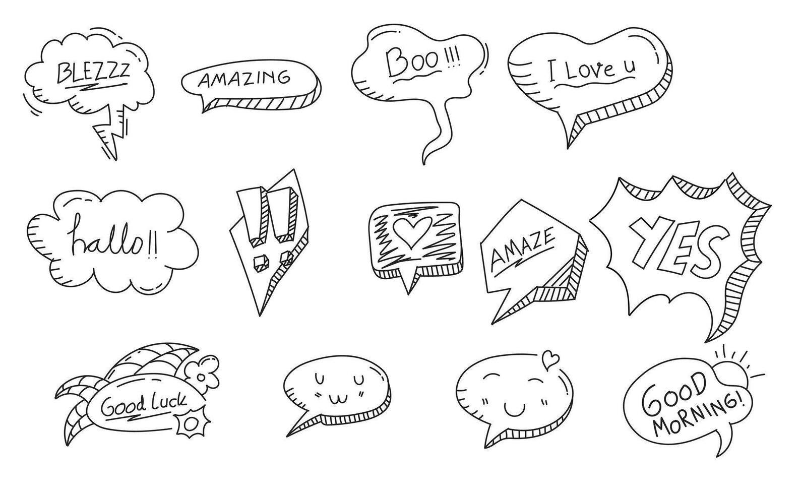 Collection of Speech Bubbles with Various Greetings and Exclamations vector