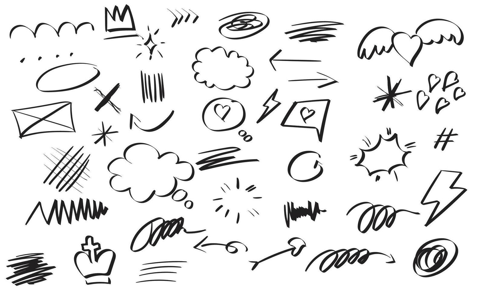 Collection of hand drawn doodle elements on white background illustration, perfect for enhancing creative projects vector