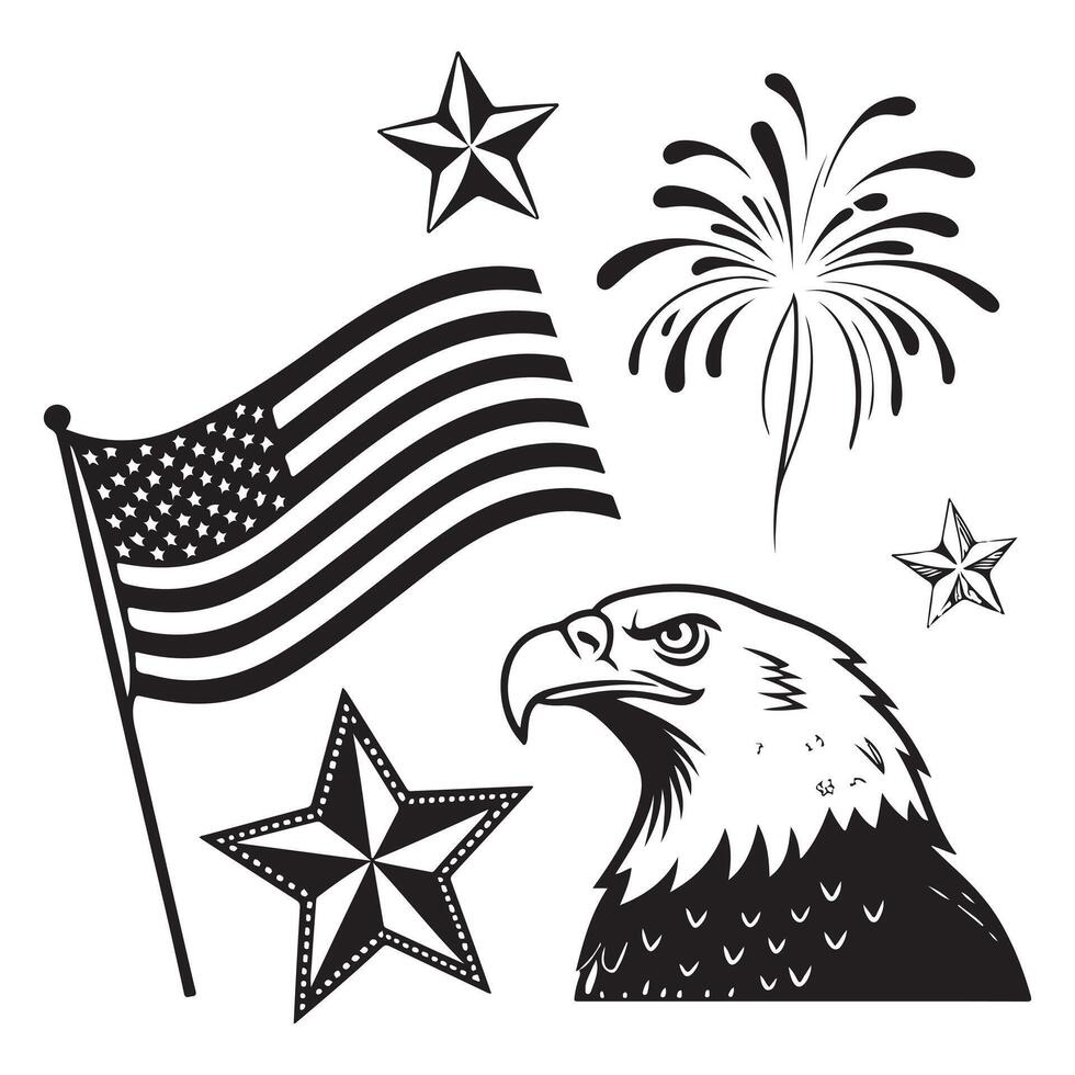 Fireworks and Flag Silhouettes vector