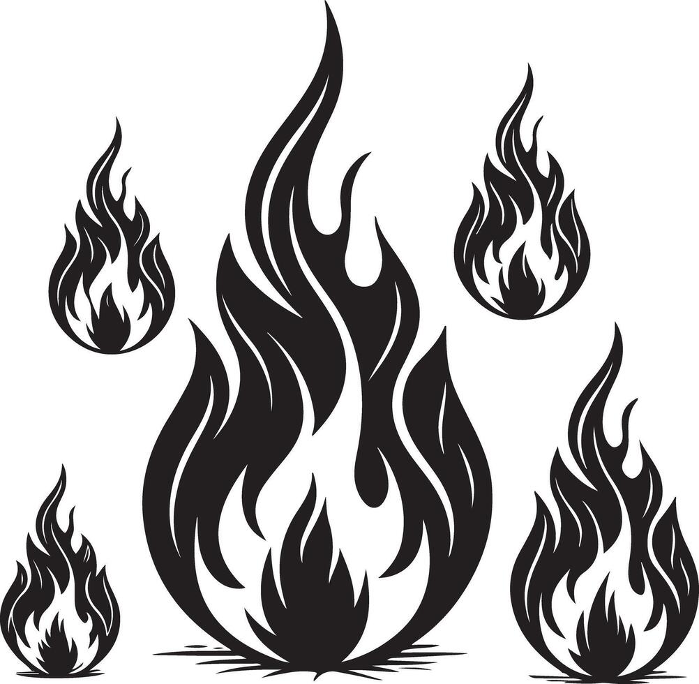 Editable Fire Silhouette Design Set vector