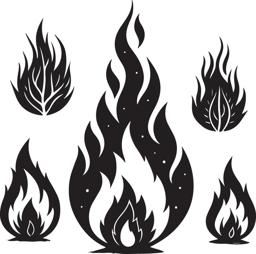 Collection of Fire Silhouette Icons vector