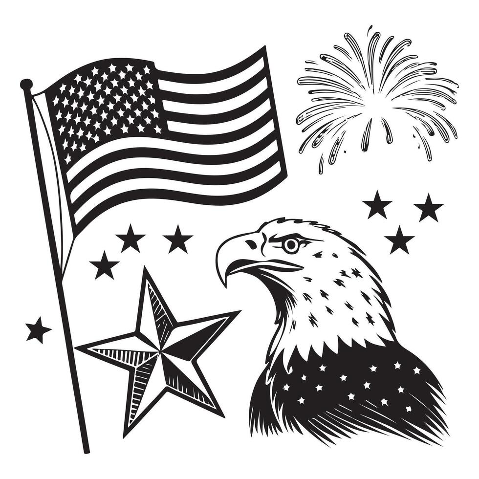 A set of 4th of july silhouette icon vector