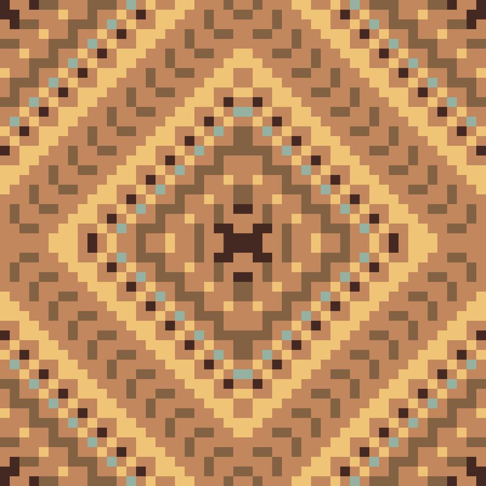 Ethnic Fabric Pixel Islamic Geometric Patternfolk Embroidery, Aztec Geometric Ornament Print. Design for Carpet, Wallpaper, Clothing, Wrapping, Fabric vector