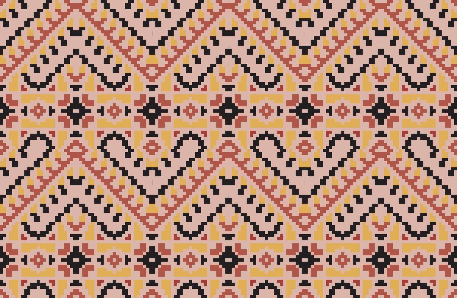 Ethnic Fabric Pixel Abstract Geometric Pattern Wallpaperfolk Embroidery, Aztec Geometric Ornament Print. Design for Carpet, Wallpaper, Clothing, Wrapping, Fabric vector