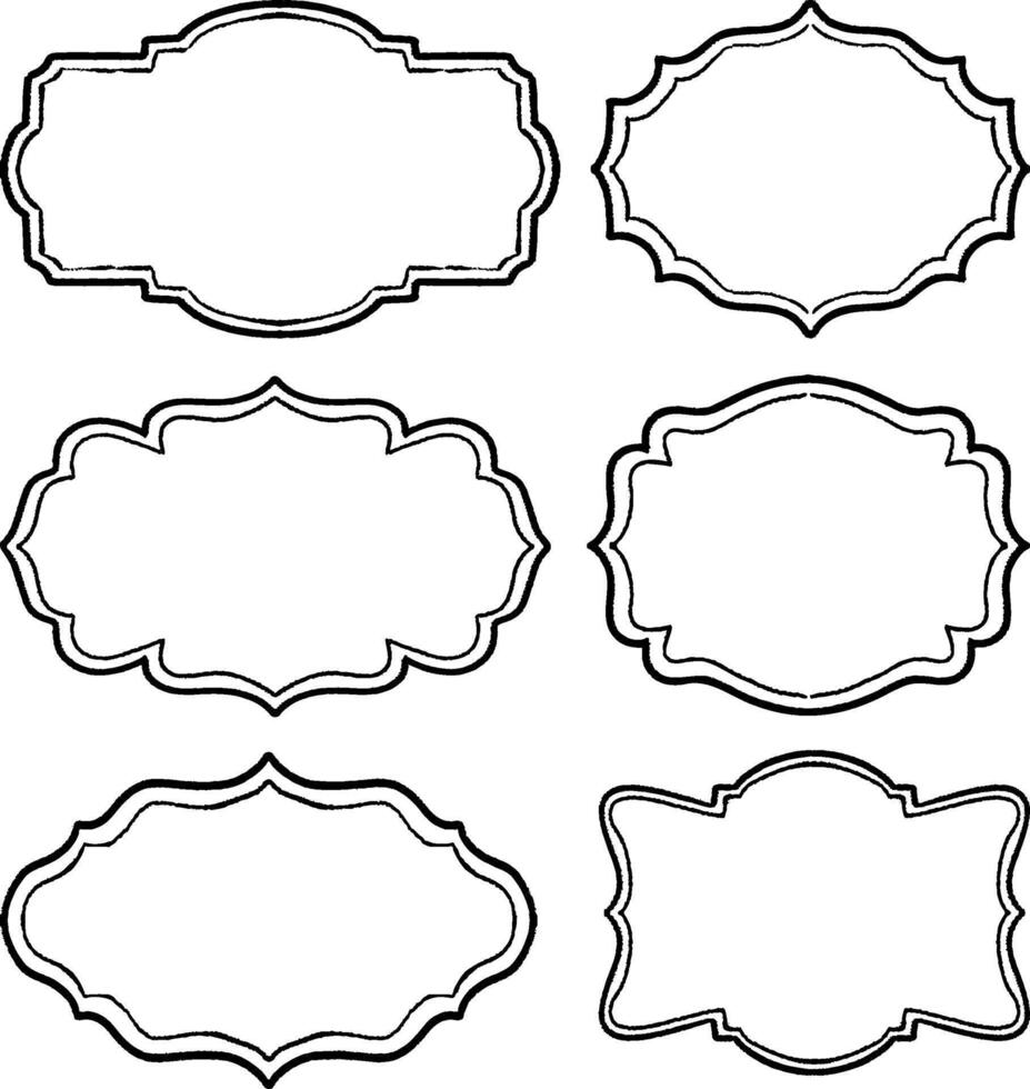 A set of six black and white frames for a label vector
