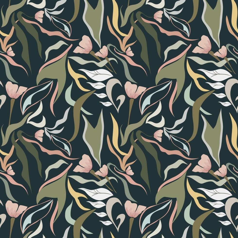 seamless pattern features an abstract floral design in soft pastel tones, combining gentle shades of pink, yellow, green, and white vector