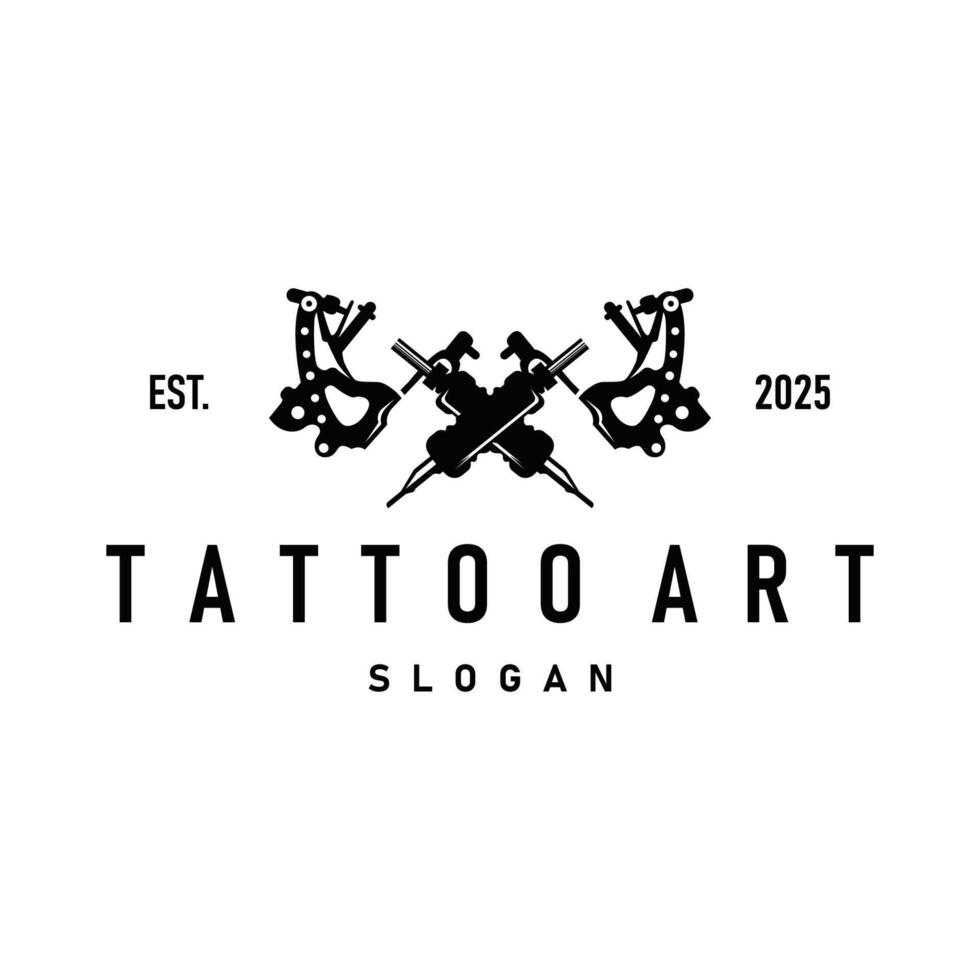 black silhouette illustration logo tattoo machine with old retro minimalist concept template symbol tattoo studio design vector