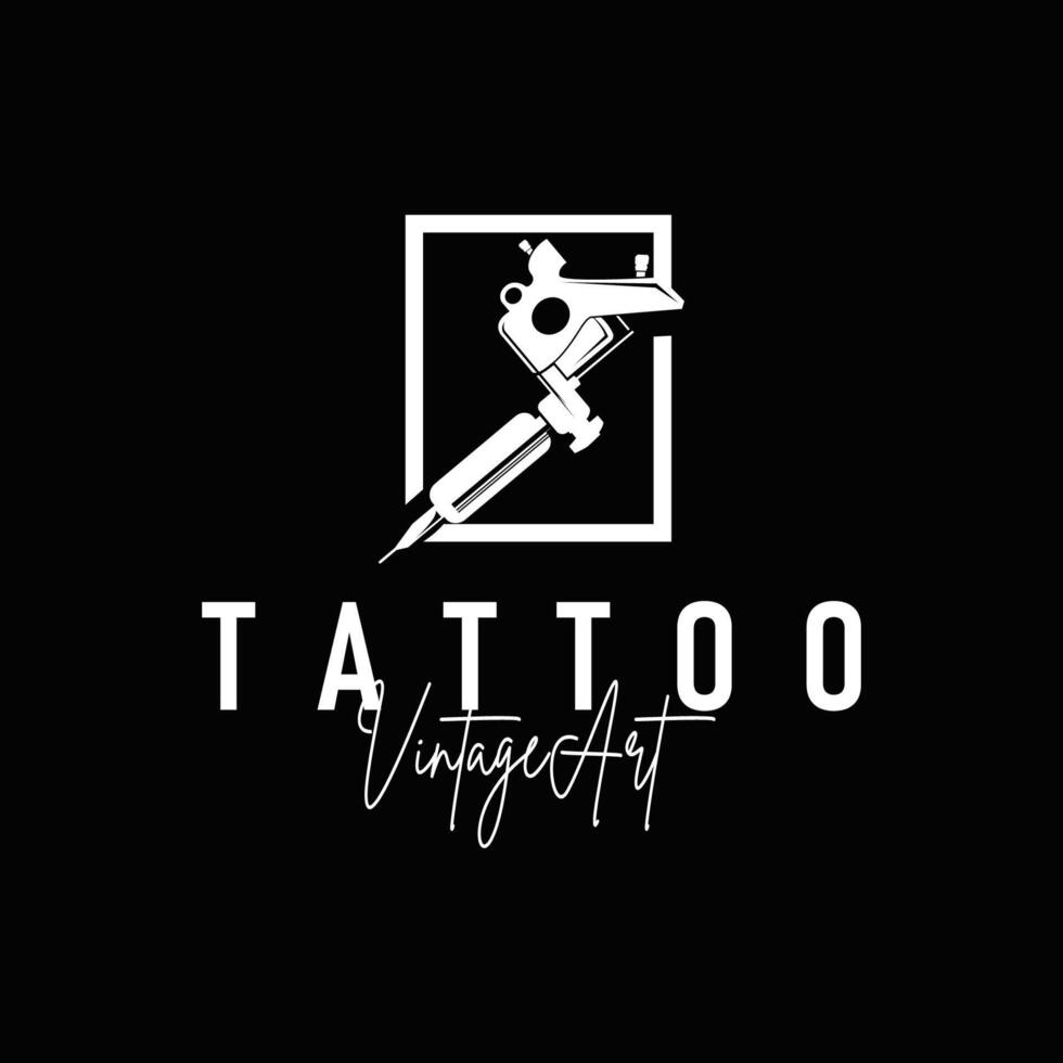 illustration logo tattoo machine with vintage old retro minimalist concept template symbol tattoo studio design vector