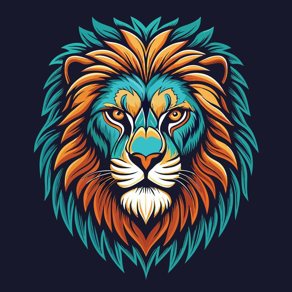 Vibrant Lion's Head Design on Dark Background vector
