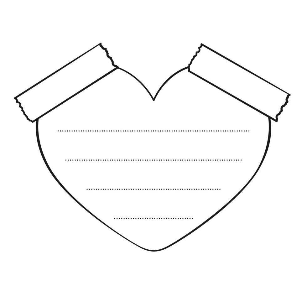 Hand drawn valentines heart memo sticky note, reminder, to do list, sticky tape. Bullet journal elements in line art doodle style. vector