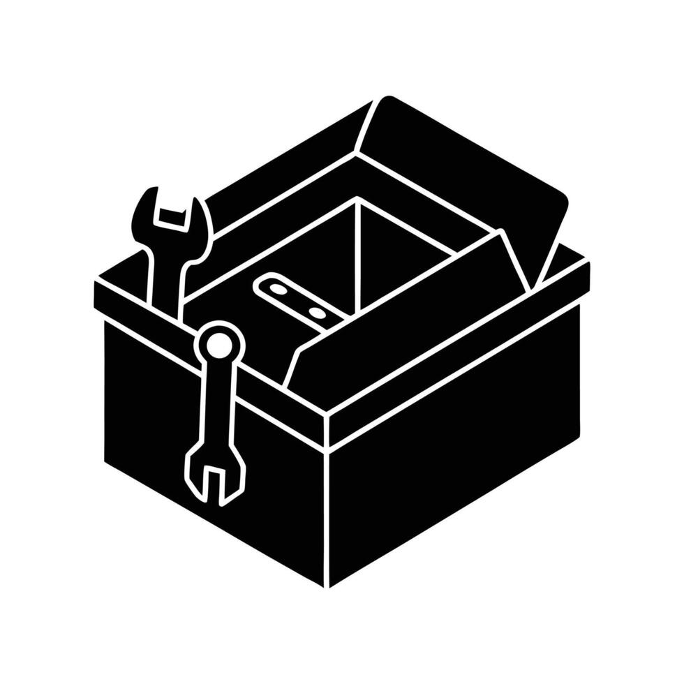 Black silhouette toolbox icon . Useful for repair, construction, handyman services, DIY projects, mechanic work, tools, and industrial or maintenance-related illustrations. vector