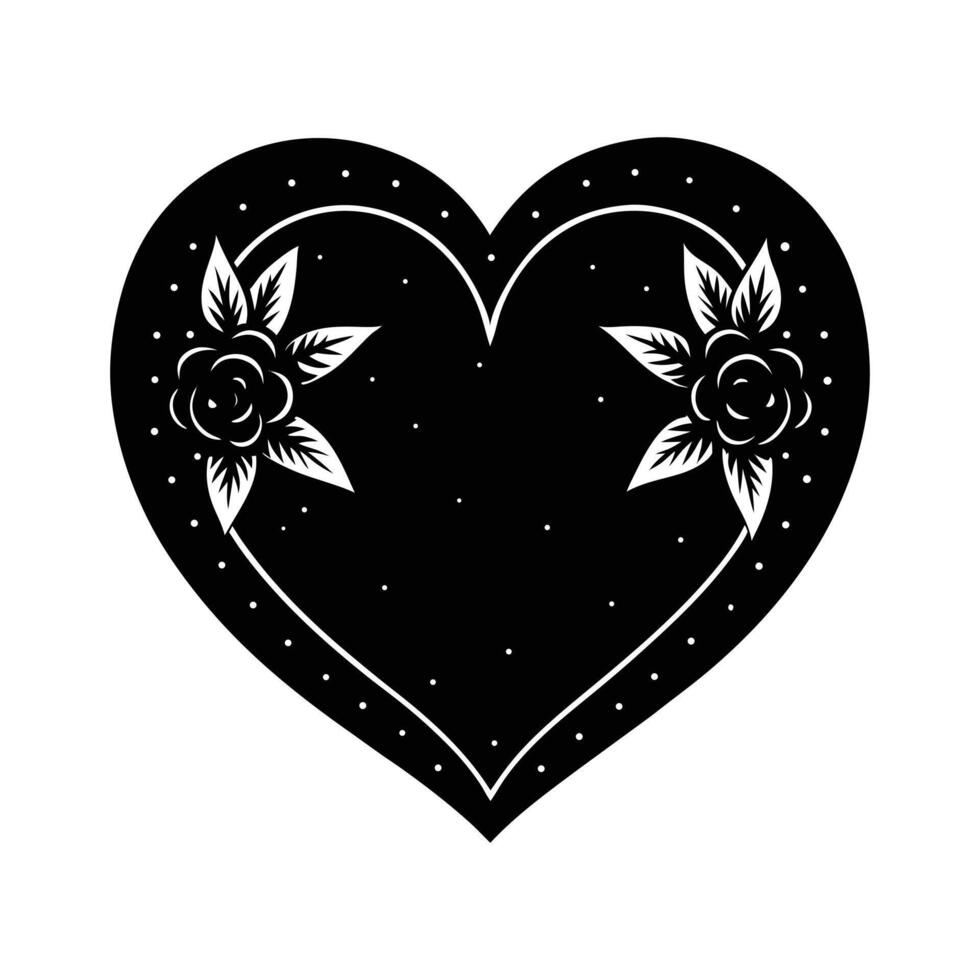 Heart shape and love icon set in black silhouette style including hearts, arrows, romance, Valentine's Day symbols, and affection-themed elements. vector