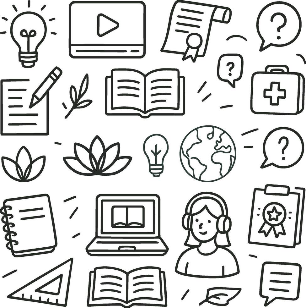 Education and E Learning Doodle Icons Set vector