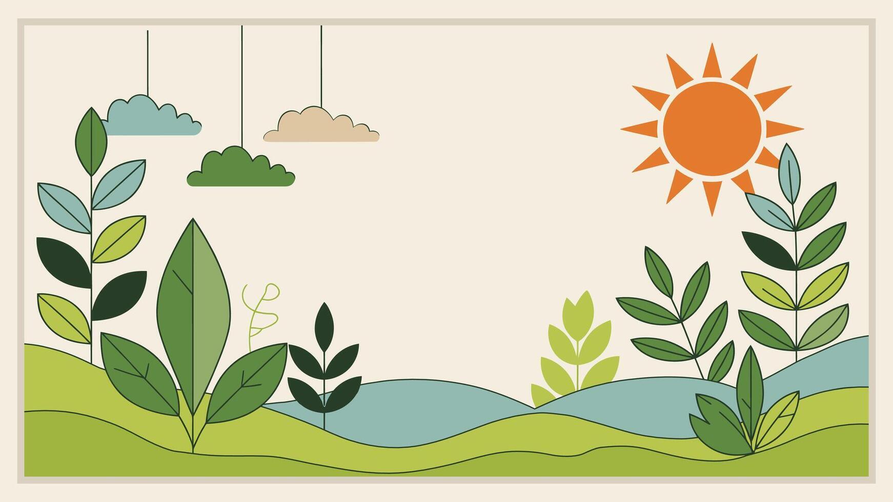 Biophilic Nature Background with Plants and Sun vector
