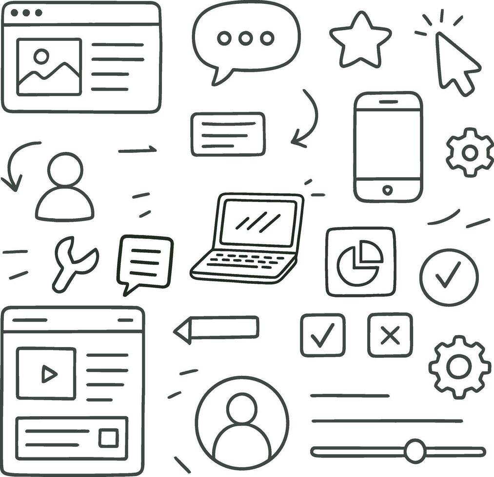 User Interface UI Doodle Icons Set vector