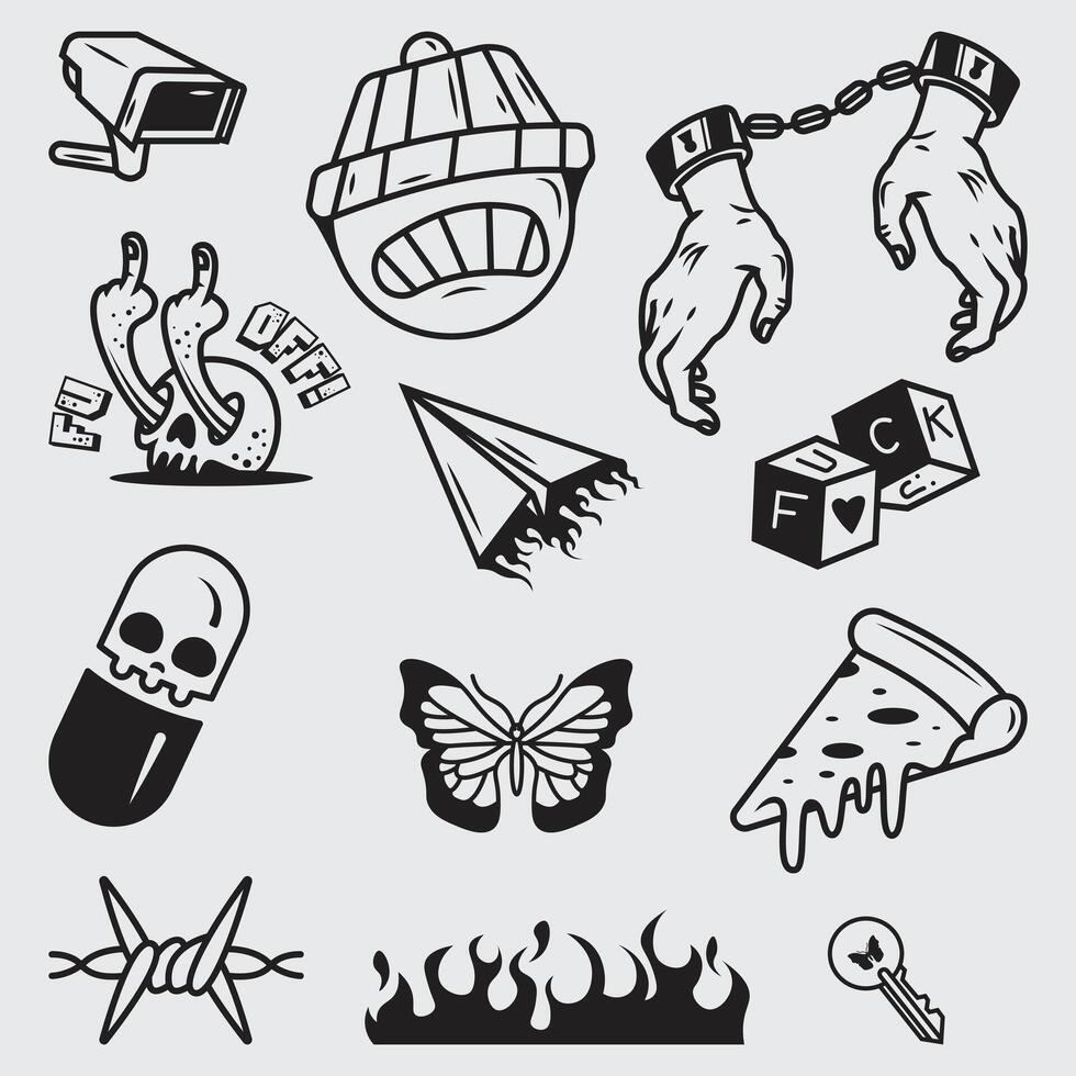 hand drawn Rebel elements collection, hand drawn sketch design. illustration vector