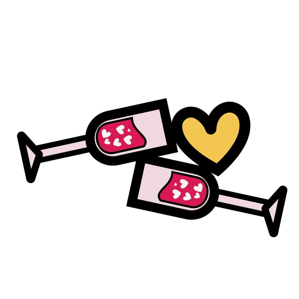 Two glasses of wine with hearts on them vector