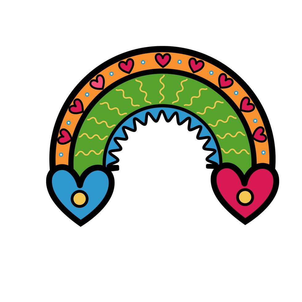 A rainbow with hearts and a heart in the middle vector